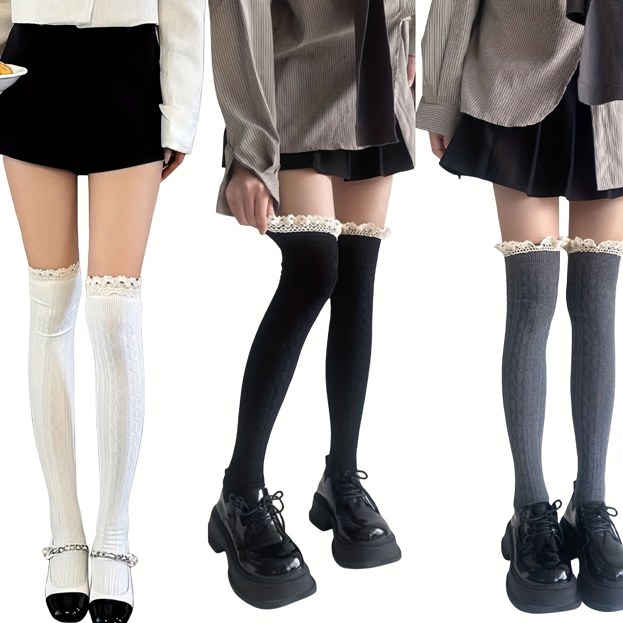Women's Over The Knee High Socks Knee Socks, 2 Pair White&black Over Knee  Sock, One Size 