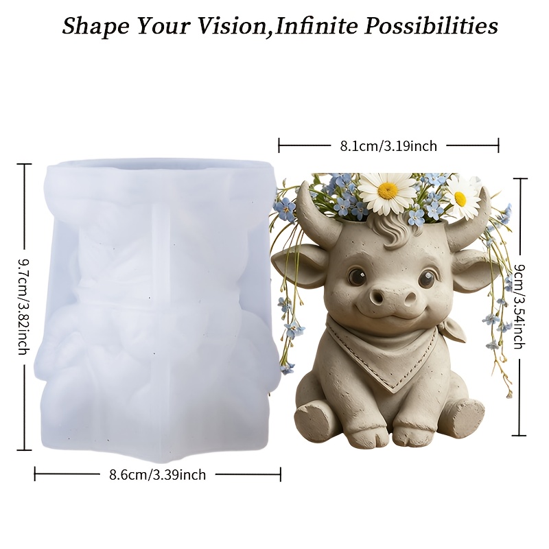 E-shop Harzgussformen . Niedliche 3D Sitzende Kälberform, Kreative Gartendeko Behälter, Perfekte Präsentation von Kälber- und Blumenharmonie Design,