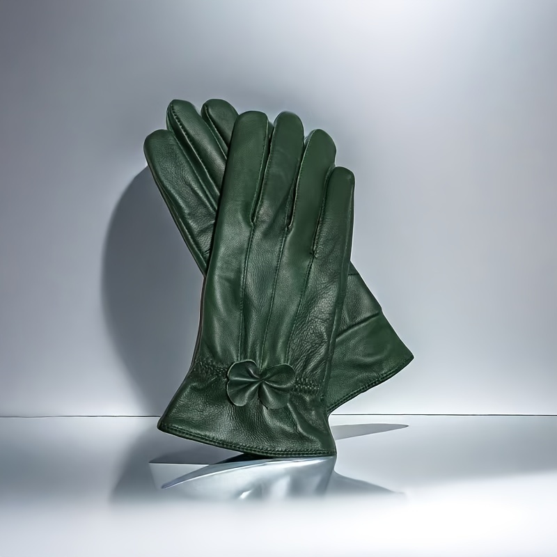 TEMU Women's Gray Leather Autumn Gloves With A Thin Lining, Large Size, Soft, Windproof, Suitable For Outfits