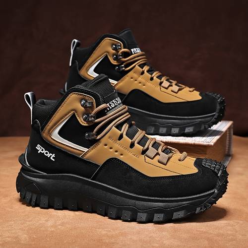 mens outdoor mountain hiking boots breathable pu upper thick sole traction climbing and hiking trekking shoes casual boots mountaineering and camping gear