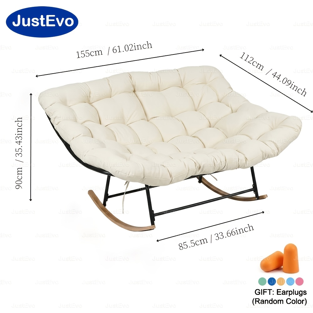   outdoor double lounge chair patio rocking loveseat oversized tufted white cushion sturdy metal frame rocker romantic seaside balcony seating modern cozy     sofa   1 pair of earplugs random color