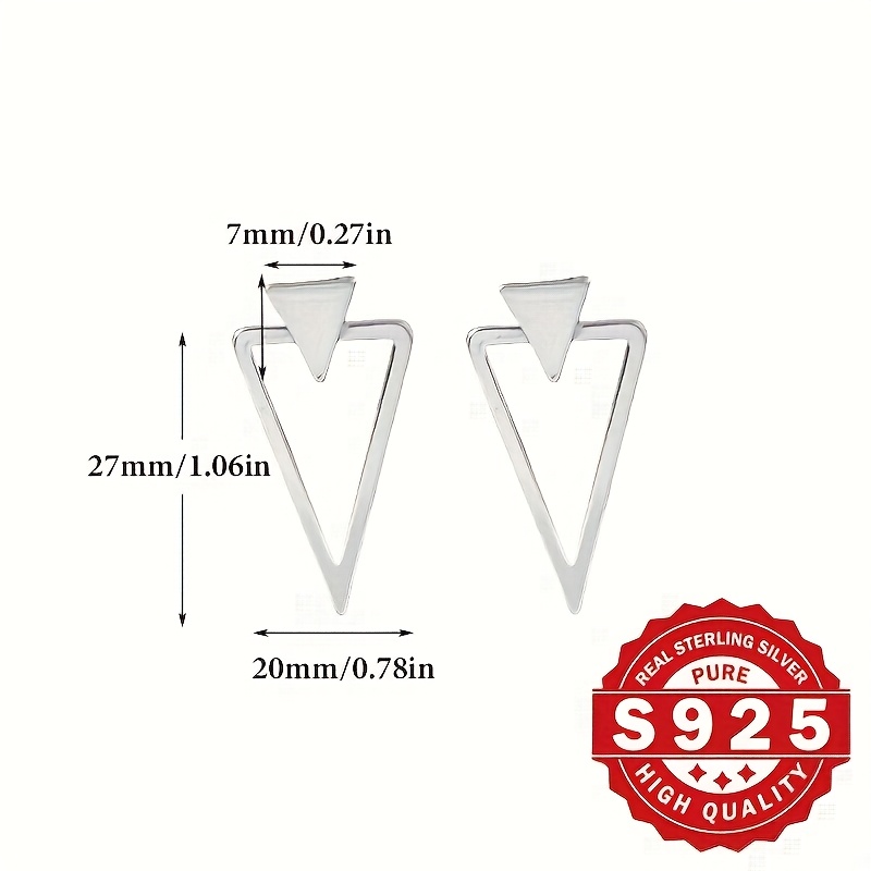 Sterling Silver Triangle Stud Earrings with Geometric Pattern