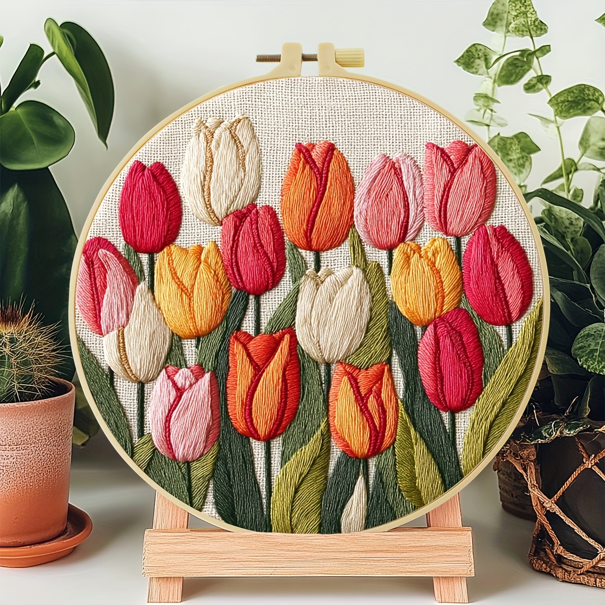 TEMU 1pc Embroidery Kit, 20x20cm/7.9x7.9 Inches, Beautiful Tulip, Handmade Diy Embroidery Kit, Suitable For Adults And Beginners, Includes Embroidery