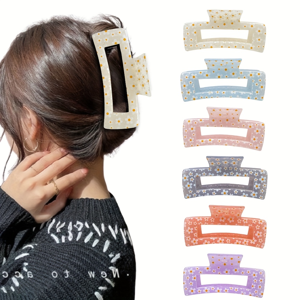 TEMU 6 stuks vierkante polka dot haar clips voor vrouwen - snoepkleuren (roze, blauw, geel, oranje, ) 4.13" - duurzaam plastic, elegante en schattige