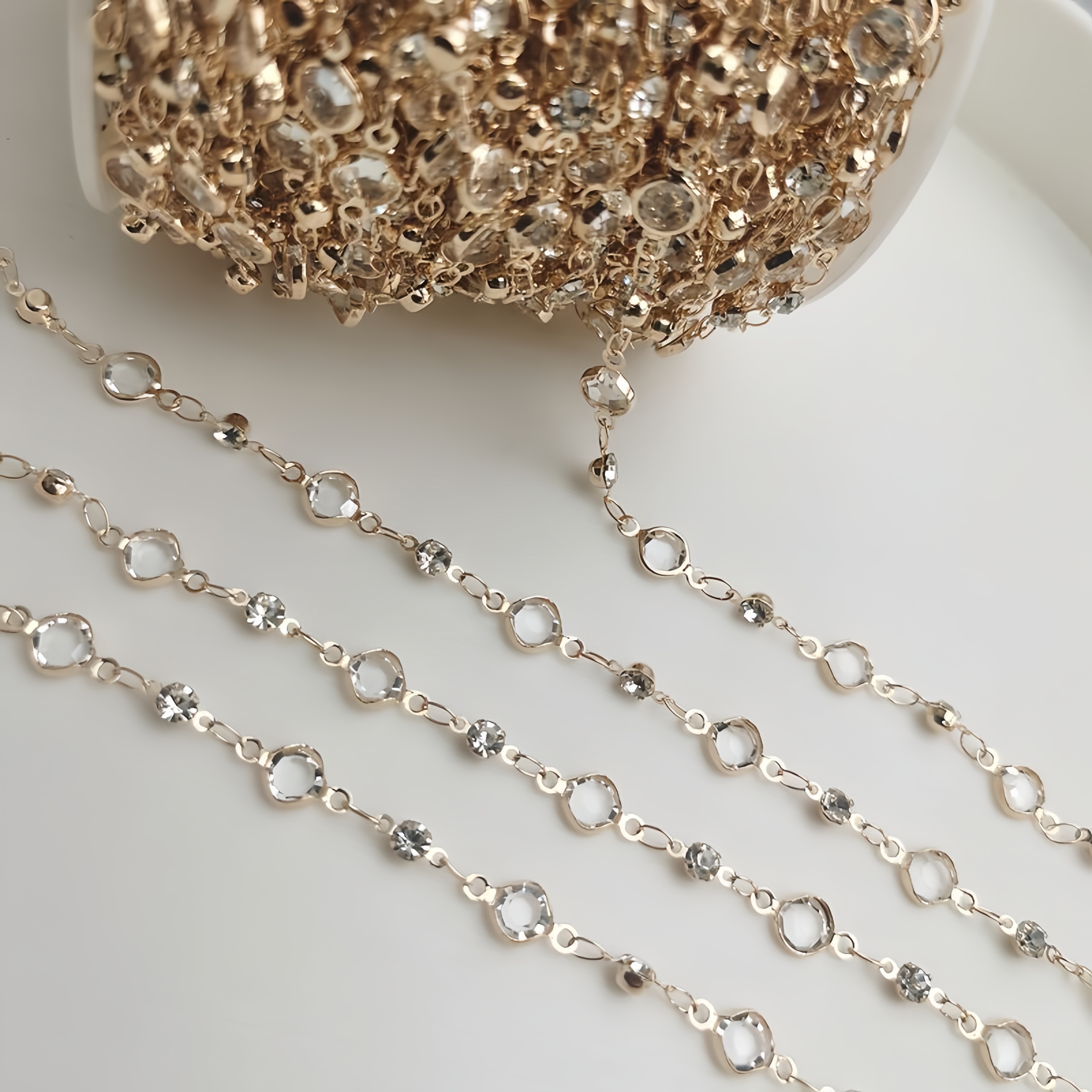 

100cm/39.37inch Fashion Rhinestone Chain, Artificial Crystal Beads, Copper Jewelry Making Supplies, For Crafting