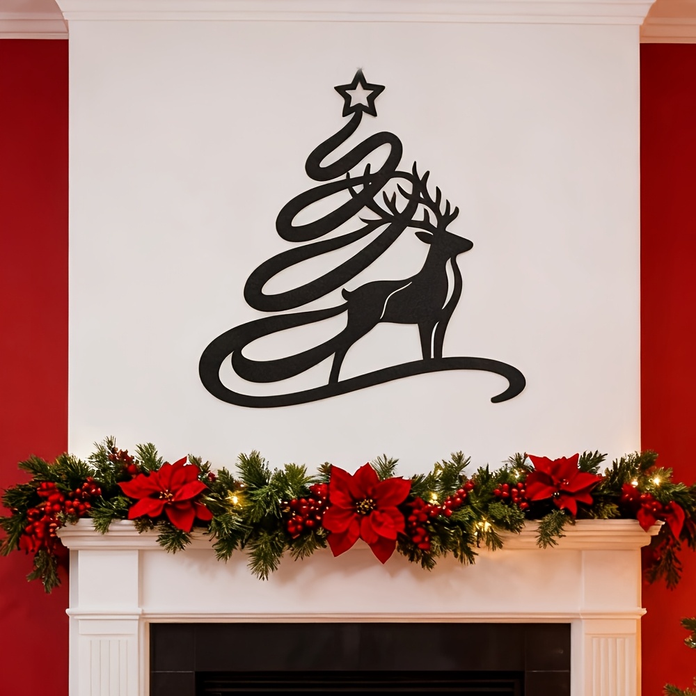 2D Plat - [Ideaal Cadeau, voor Huisdecoratie] 2D Plat] 1 stuks Kerst Metalen Muurkunst Decor, Ideaal voor Huisdecoratie, Vieringen, Bruiloften, en Creatieve Cadeaus - Met een Kerstboom-Vormige Sjaal en Rendier Ontwerp