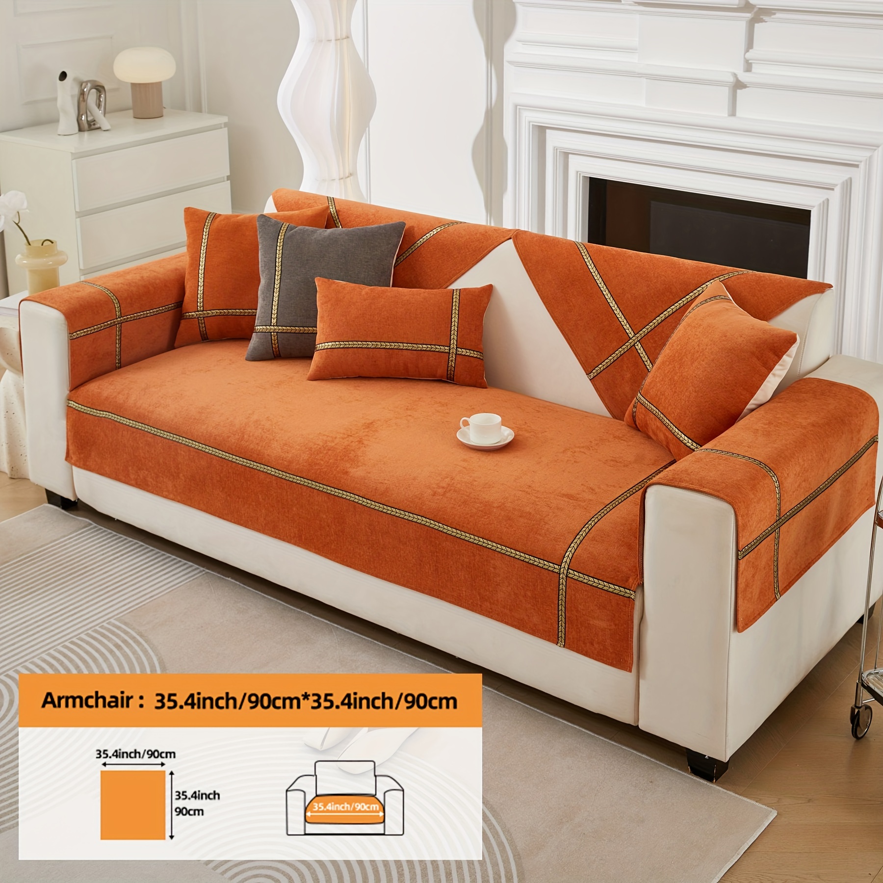 TEMU 1 pièce Housse de canapé de style bohème, Housse de de canapé en ruban uni en chenille, Convient pour canapé 4 places, 2 places, fauteuil,
