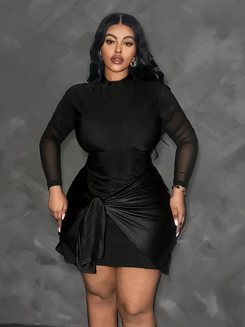 plus size black lace up dress Plus Size Women's Bell-Sleeve Lace-Up Shift Dress by Catherines in Coffee Bean (Size 6X)