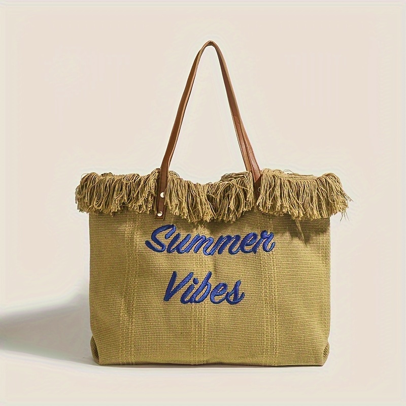 Straw Fringed Large Capacity Tote Bag Lightweight Fashion - Temu