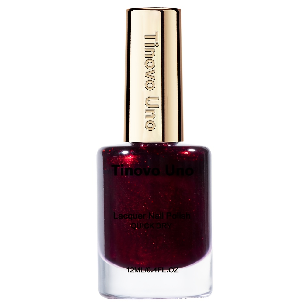 Image of Tinovo Glitter Deep Wine Red Nail Polish 12ml, New Year Christmas Red Nail Polish, Natural Drying Long-lasting Quick-dry Formula, Different Lights, Shimmering Red Is For Parties
