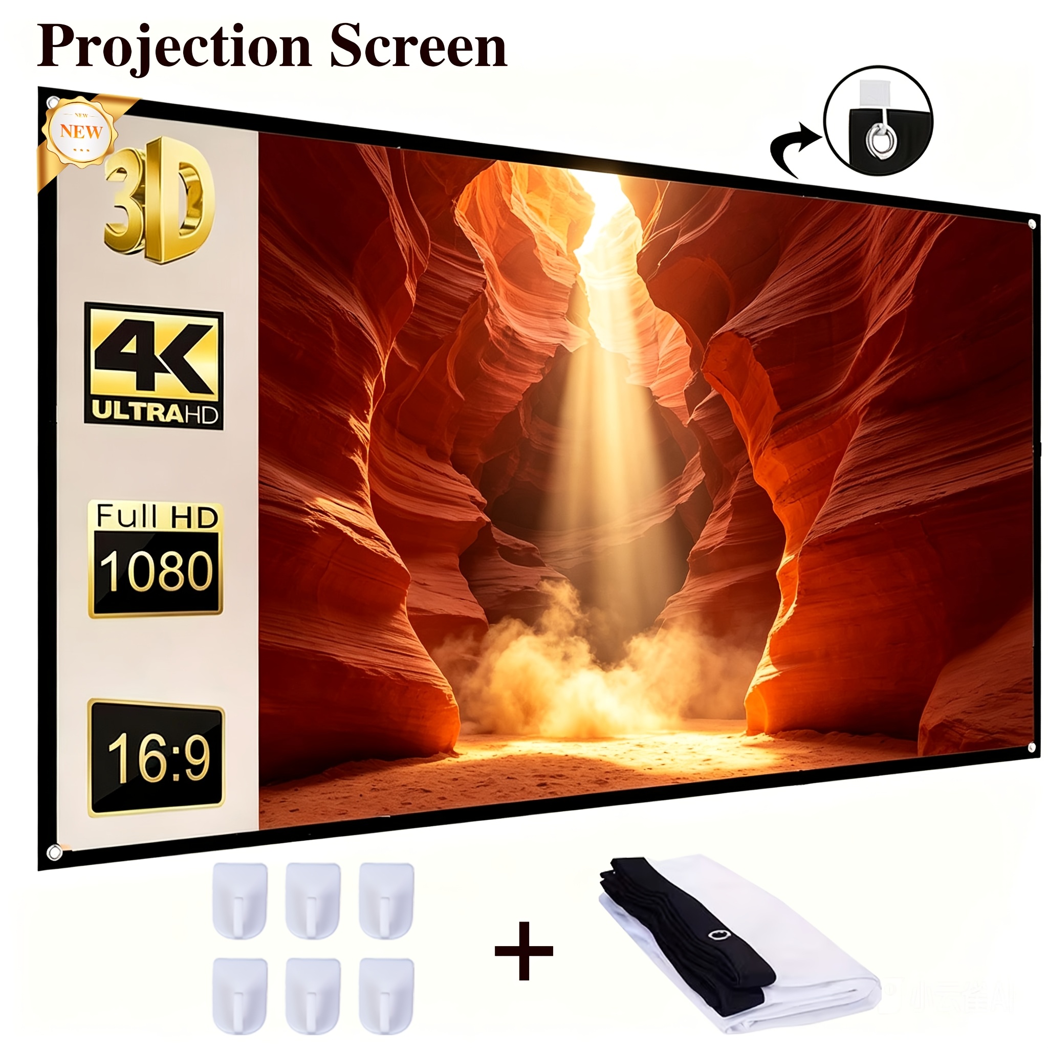 TEMU 60 Inch Portable Wrinkle-free Projection Screen With 16:9 Ratio Suitable For Indoor/outdoor Use, Foldable Hd Projector Screen For Home Theater,