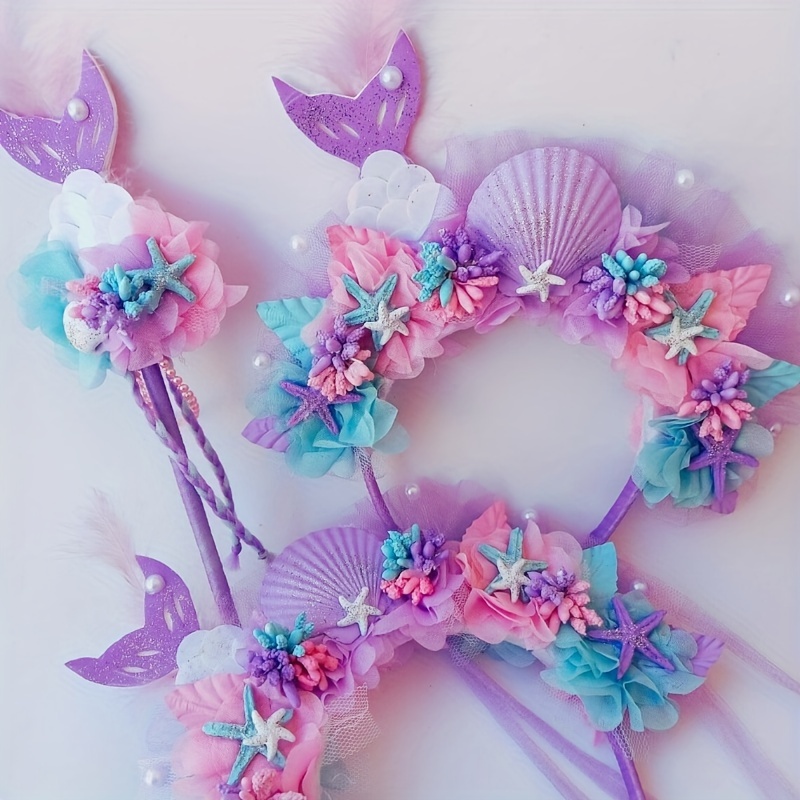 

2pcs Set Hawaiian Mermaid Tail & Starfish Headbands - Colorful, Elegant Hair Accessories For Women And Girls