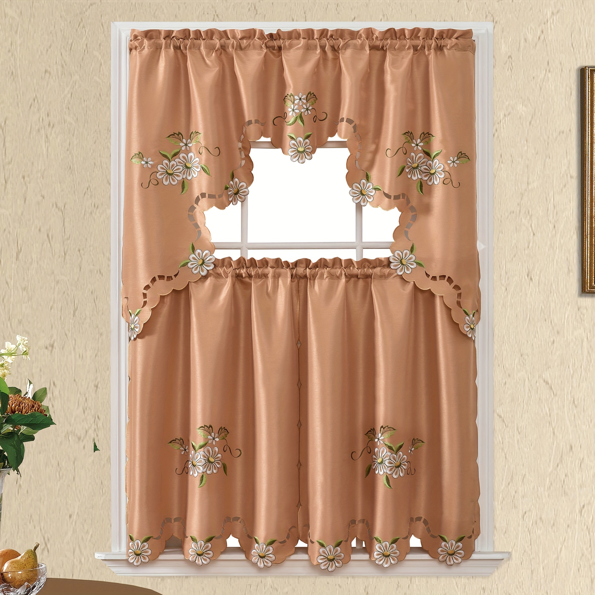Simhomsen Set Tende Da Cucina Ricamate – 3 Pezzi Con Tasca Per Bastone, Zucche Arancioni, Tema Autunno E Ringraziamento