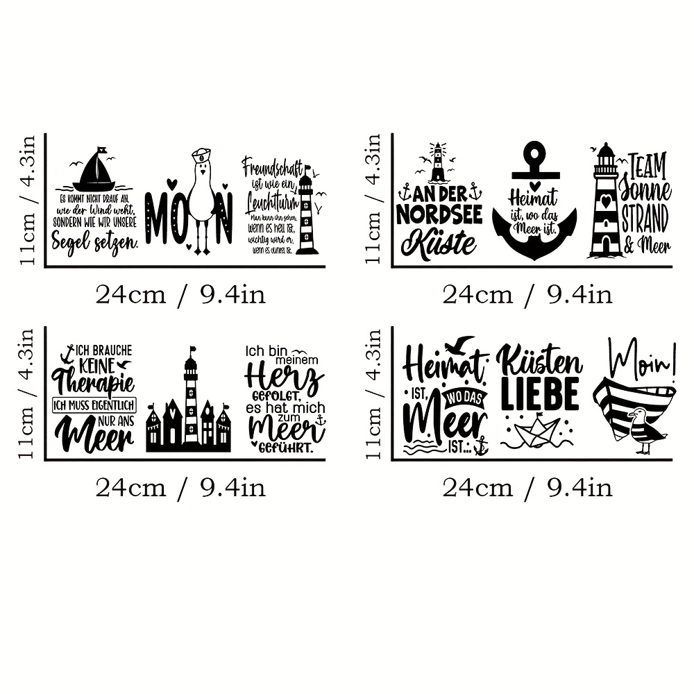 4pcs German Nautical Themed Uv Dtf Transfer Stickers - Waterproof Scratch-resistant Decals, Suitable For 16oz Glass Jars And Diy Crafts, Self-adhesive, Disposable