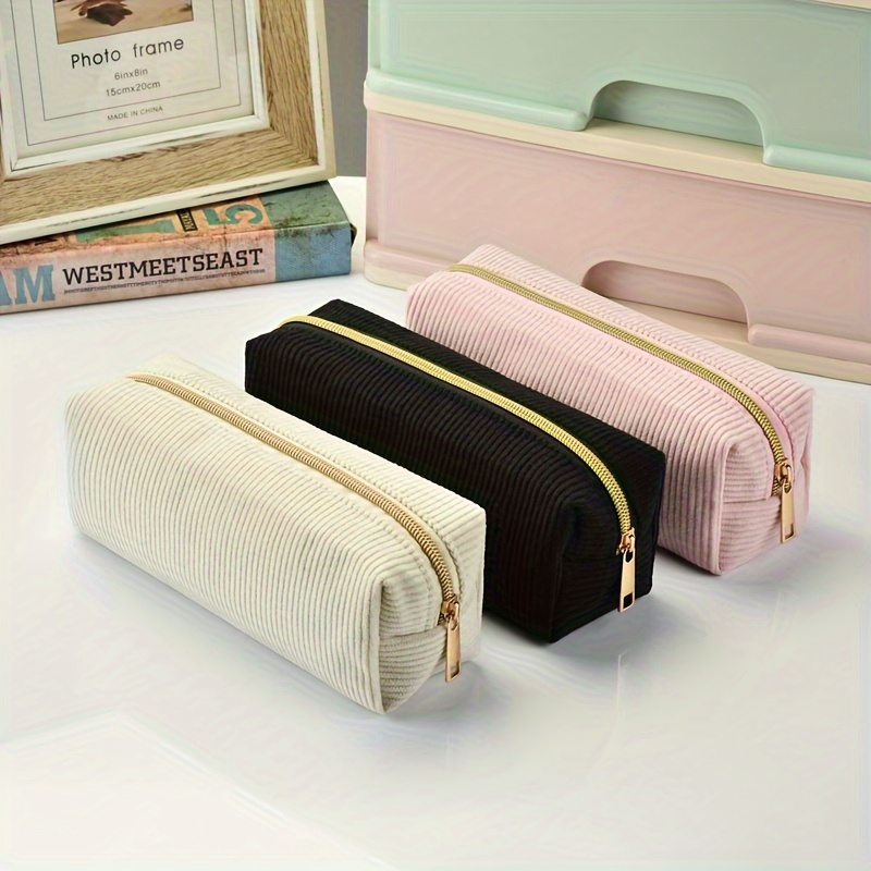 

Corduroy Pencil Case - Durable Polyester Pen Pouch With Zipper, Stationery Organizer For School Supplies, Pen Bag For Office And Home Use