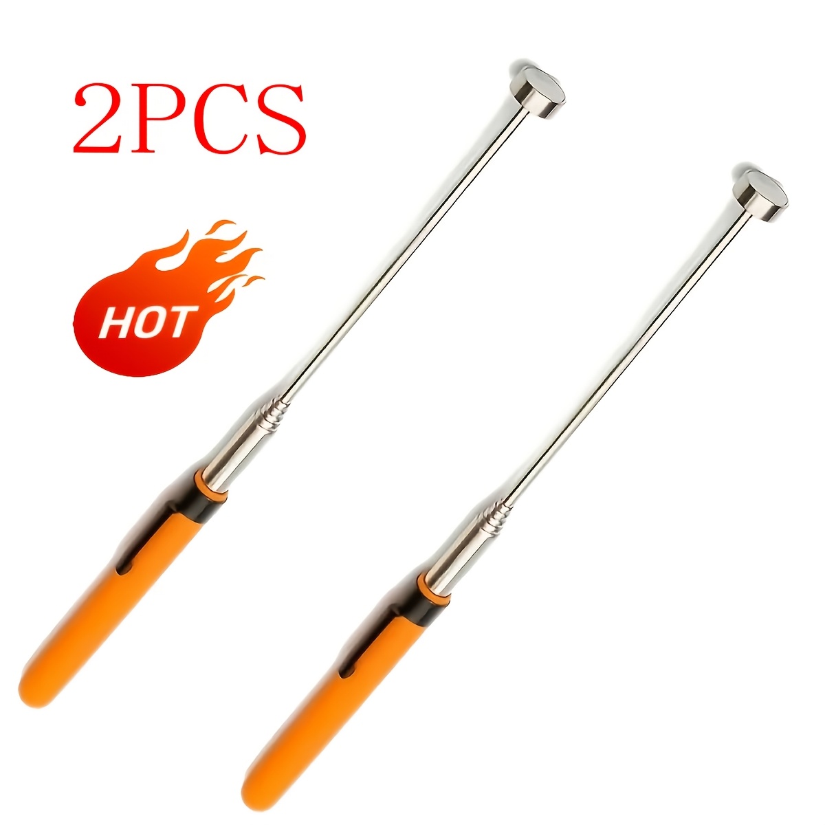 TEMU 2pcs Bâton Magnétique Robuste, Grande Ventouse Orange de 8 Lbs avec Poignée Orange, Outil de Ramassage Magnétique, Adapté aux Zones Difficiles