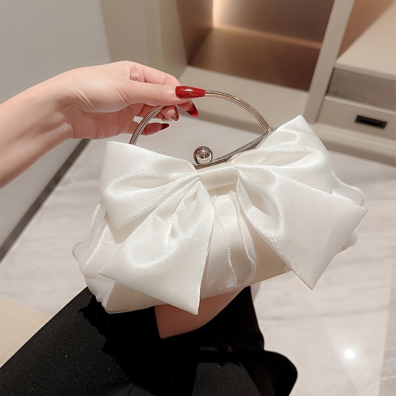 

Elegant Polyester Evening Clutch With Bow, Bridal Wedding Party Purse With Chain Strap And Closure, Luxurious Banquet Handbag With Polyester Lining – Do Not Wash