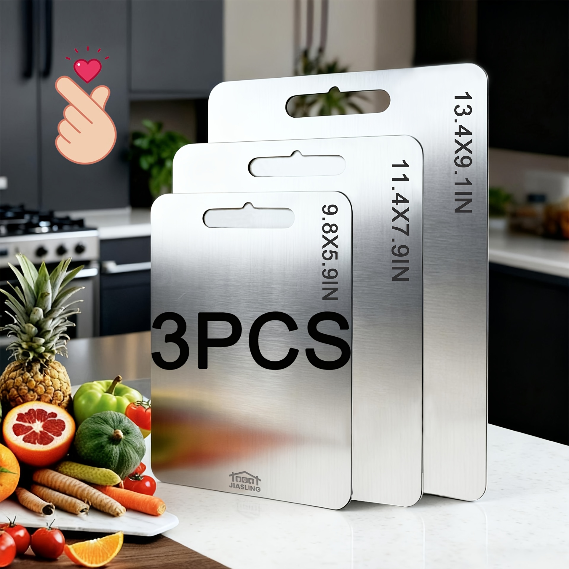 TEMU Set Of 3 Stainless Steel Cutting Boards, Metal Boards For Kitchen Use, 304 Chopping Boards Suitable For Meat, Fruits, And Vegetables, Dishwasher Safe, Designed For Professional Use