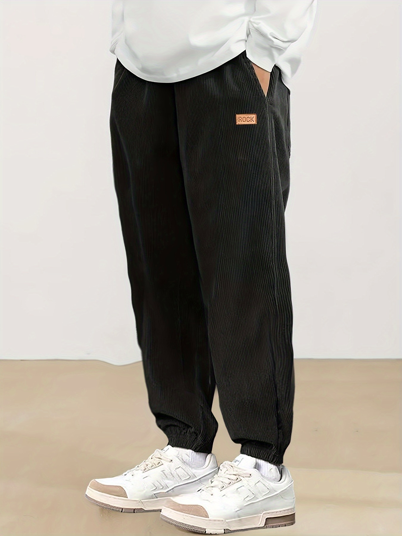 men's corduroy jogger pants casual drawstring pants ankle - Temu
