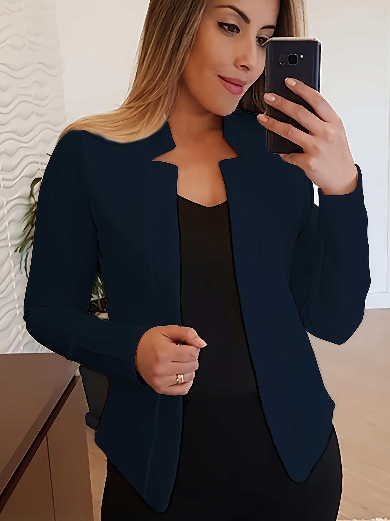 Women'S Lightweight Long Sleeve Casual Blazer - Solid Color Notch Lapel Jacket for Spring & Fall, Versatile Office & Casual Attire, Spring Outerwear, Sophisticated Style, Notch Lapel Design