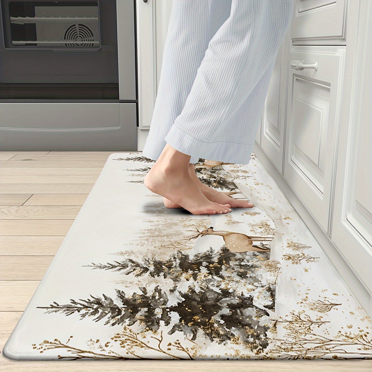 TEMU Christmas-themed Non-slip Kitchen & Bathroom Mats - Durable, Machine Washable Runner Rugs For Home, Office, And Laundry Room - Comfortable