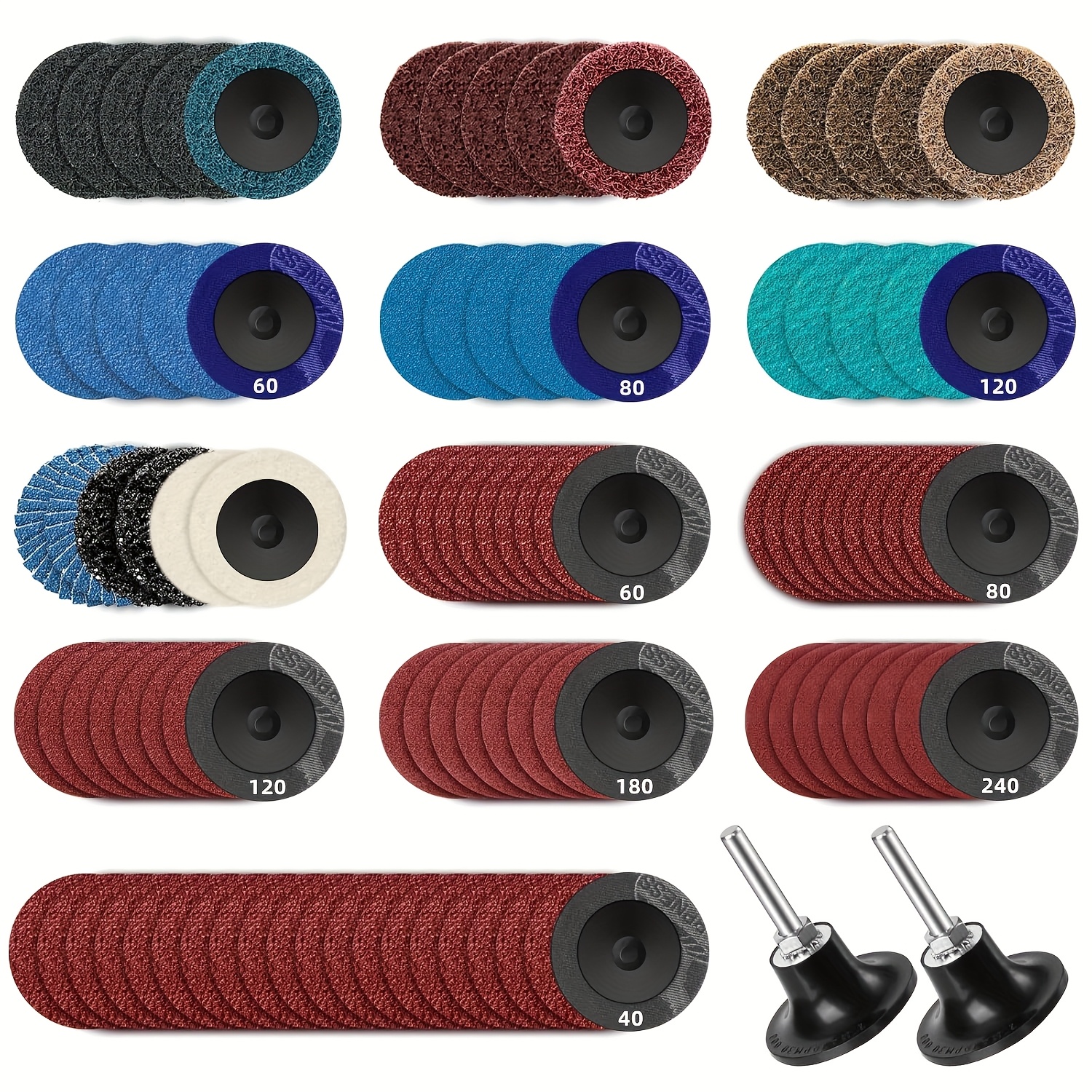 108pcs Sanding Discs Set | 2 Inch Discs With 1/4 Inch Holder, Bonded Oxide Zirconia , Medium Grit, Cloth Backing | Surface Conditioning For Die Grinder, Strip Grind Polish Burr End, Rust Paint Removal