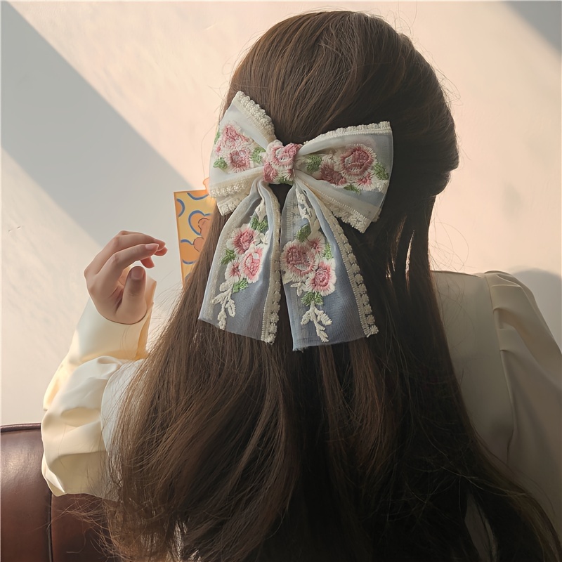 

1pc Women's Embroidery Flower Bow Spring Clip, Female Back Head Large Hair Clip, Hair Clip Headwear, For Gifts