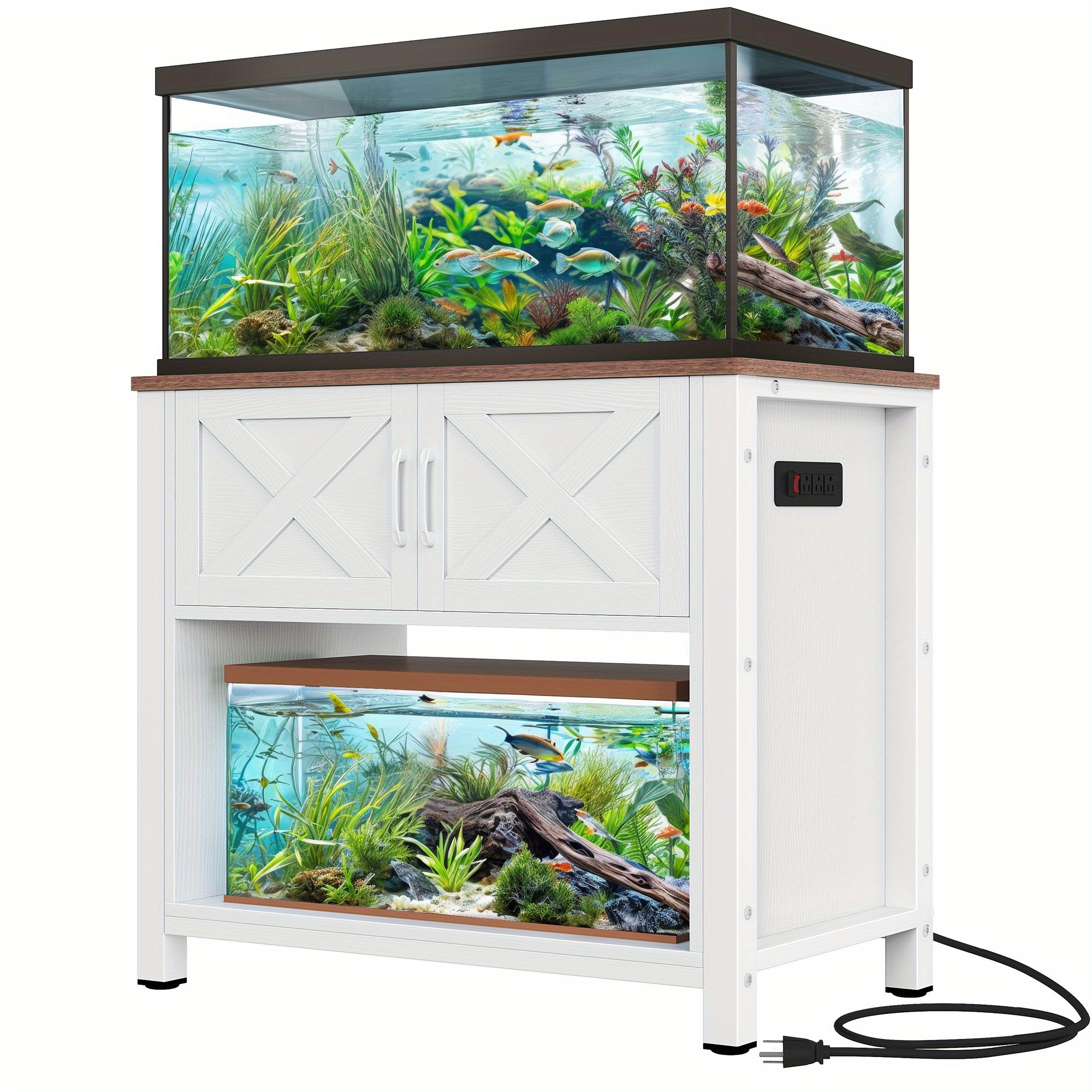 TEMU Phabules Metal Aquarium Stand With Outlets, 40- 55 Gallon Fish/ Turtle , Reptile Terrarium Cabinet, 670lbs Capacity, White