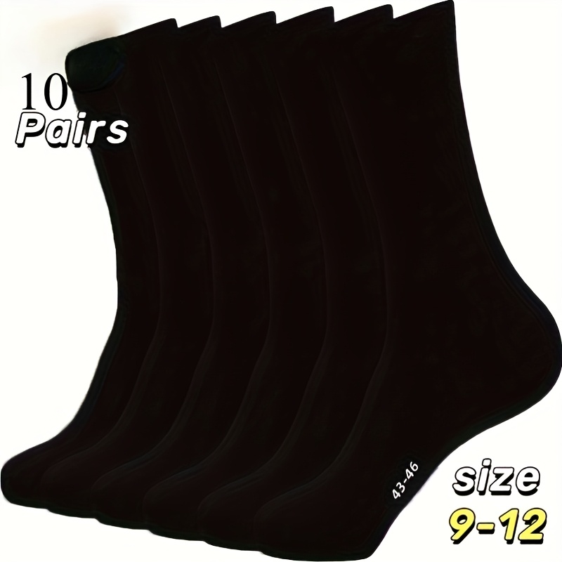 TEMU 10-pair Men' Black Minimalist Business Mid-calf Socks, Plus Size Fit, Classic And Style For Daily Commuting, Trendy Socks With An Vibe