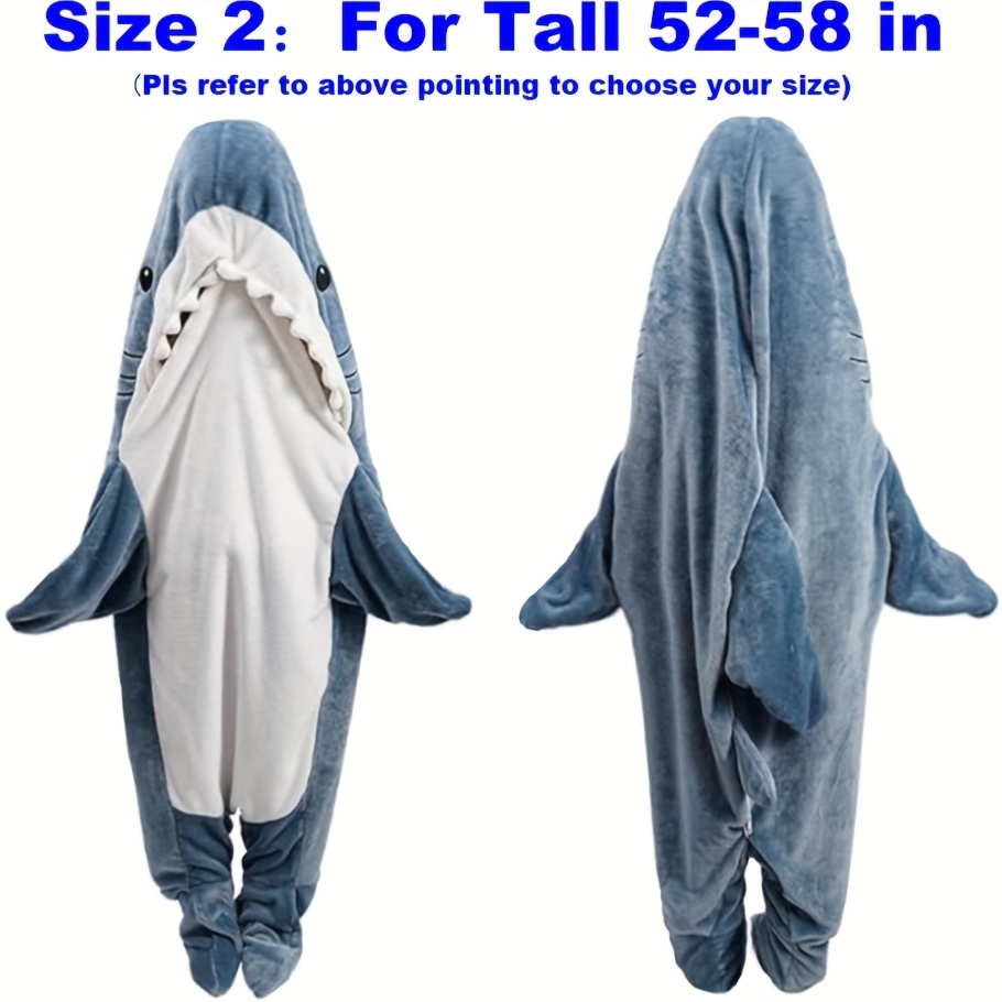 TEMU Cozy Shark Hoodie Blanket - Soft Flannel Wearable Sleeping Bag, Machine Washable, Blue Animal Theme