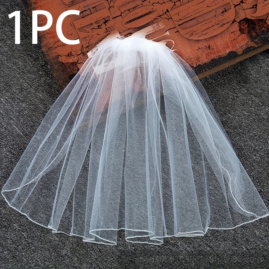 1pc Easy Style Wedding Veil With Comb Short Veil Combination For Women Photo Additions, Party, And Elegant Beautiful