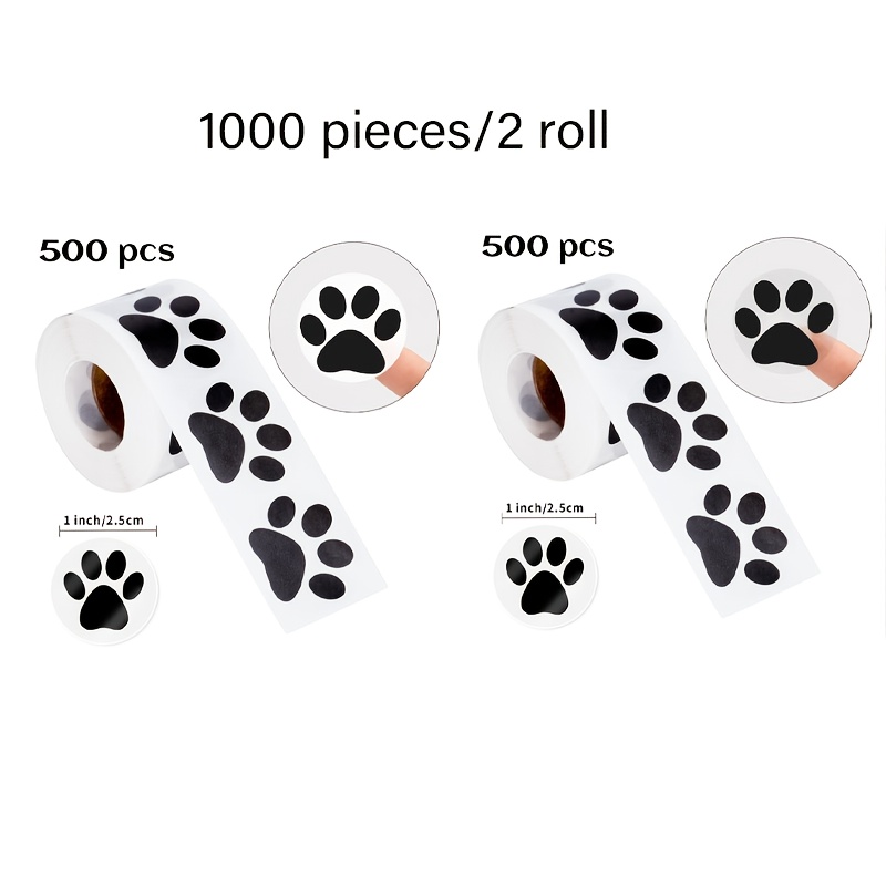 E-shop 2 Rollen, 1000 Stück, transparente/weiße Pfotenabdruck-Aufkleber – rückstandsfrei, leicht zu entfernen, geeignet für Katzen- Hundedekoration,