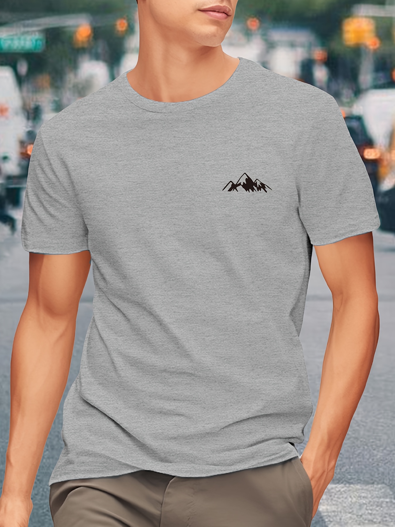 Men'S Heavyweight 180gsm Mountain Graphic T-Shirt - Minimalist Black Line Drawing, Non-Stretch Fabric for Gym, Hiking, Casual Casual Attire - Everyday Essential Tee for Outdoor Enthusiasts, Hiking Apparel, Round Neckline Shirt, Durable Casualwear, Gym Clothing, Basic Style, Breathable Material, Short Sleeve Top, Active Lifestyle