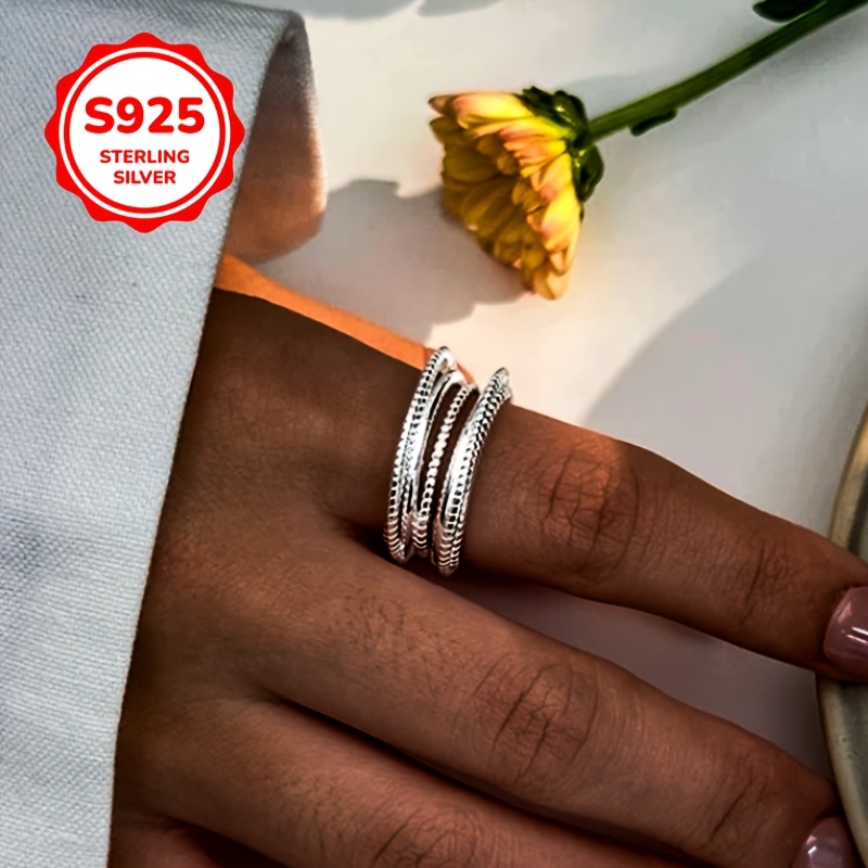 925 Silver Threaded Line Wide Face Adjustable Ring