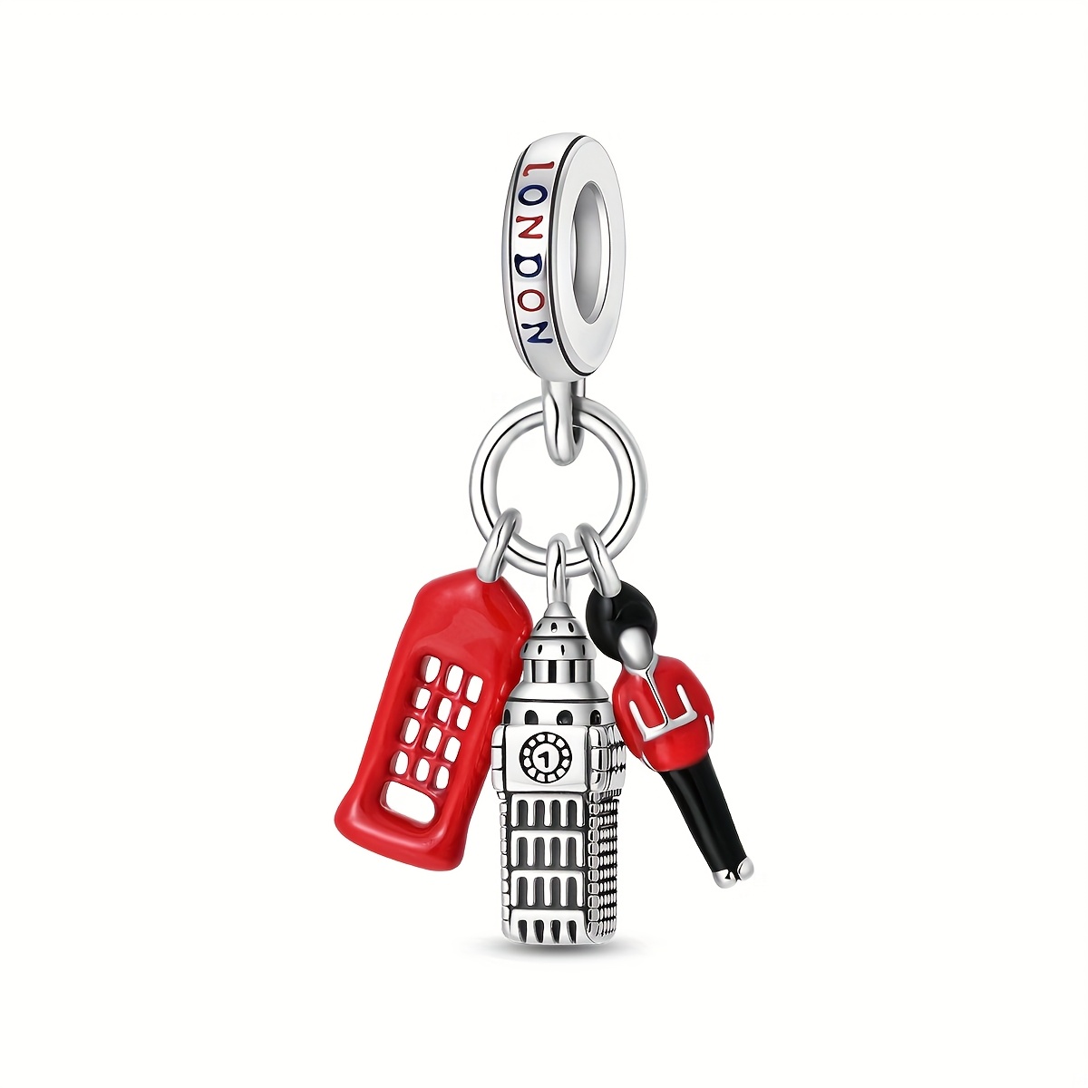 E-shop 1 silberbeschichtetes dreiteiliges London -Anhänger-Set, passend für originale 3-mm-Armbänder, Halsketten, Schlüsselanhänger,