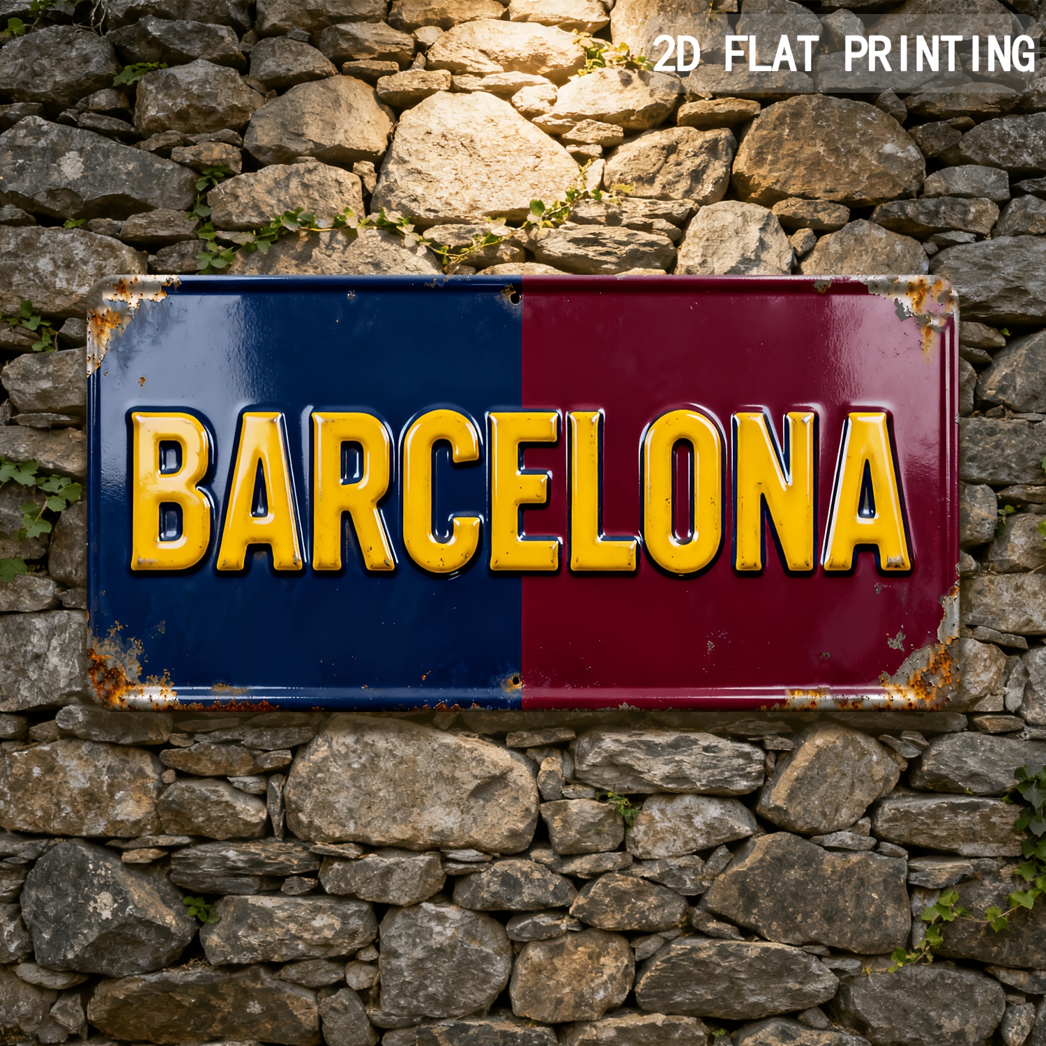 TEMU 2d Flat, 2d Flat Design - Outdoor Sign And Wall Decor, 1pc, Vintage Barcelona Wooden Sign, Spanish City, Men', Bar, Garage, Cafe, Living Room,
