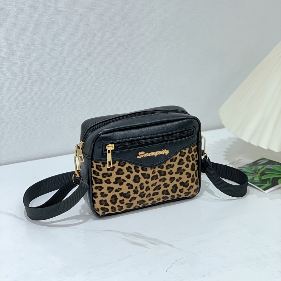 Image of [modern ] Stylish Women's Leopard Print Crossbody Bag With Adjustable Strap - Versatile Shoulder Bag For Casual , Office, And Daily - Includes Phone Pocket And Coin Purse - Black, Small Crossbody Bag