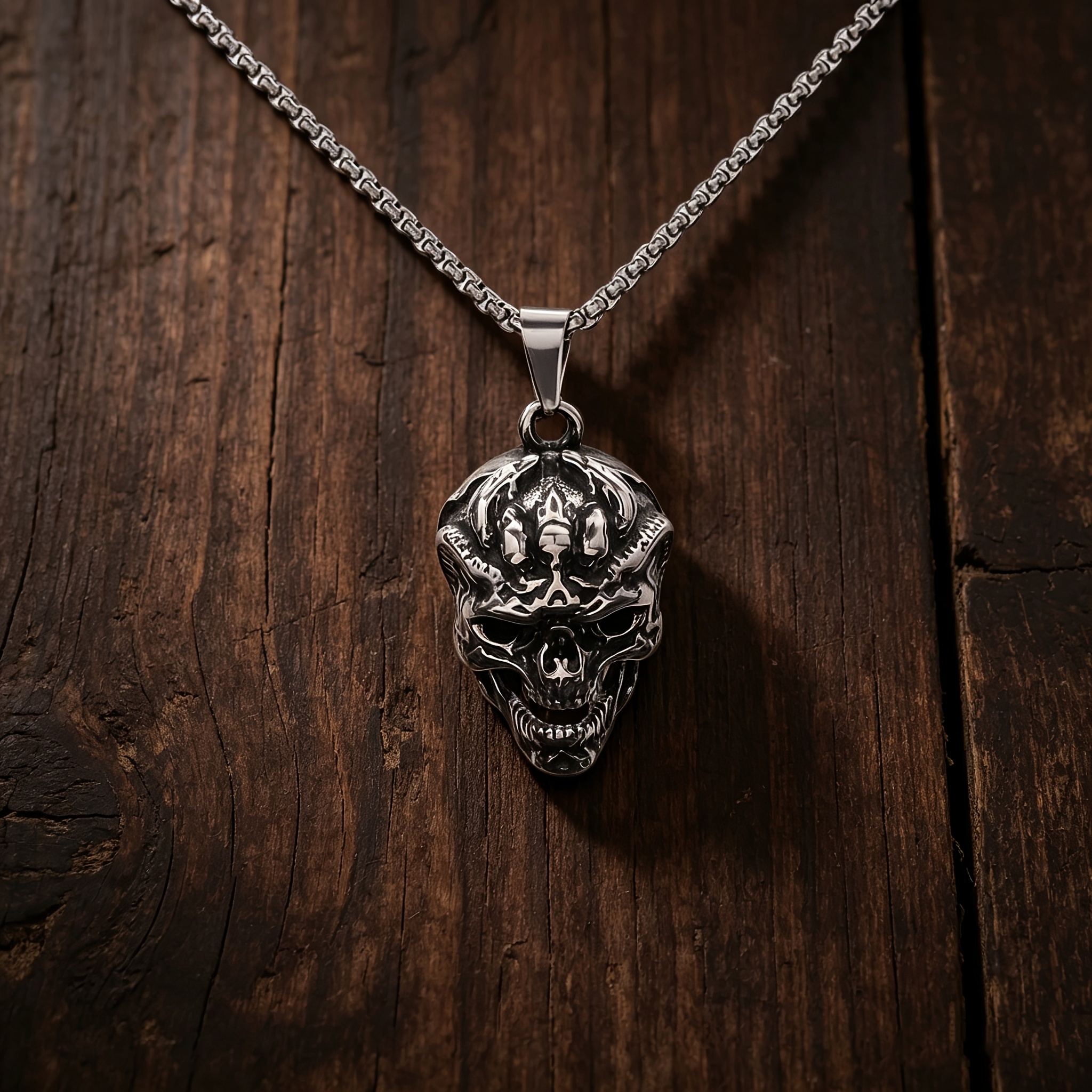 304 Stainless Steel Ghost Head Pendant Necklace