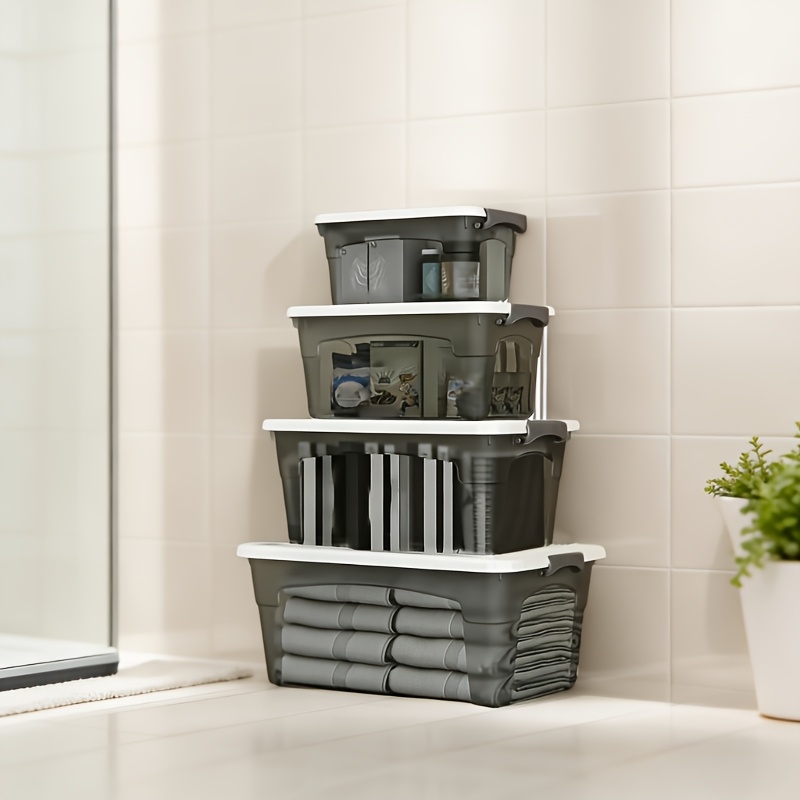 Set of 4 Stackable Storage Boxes with Lids and Handles