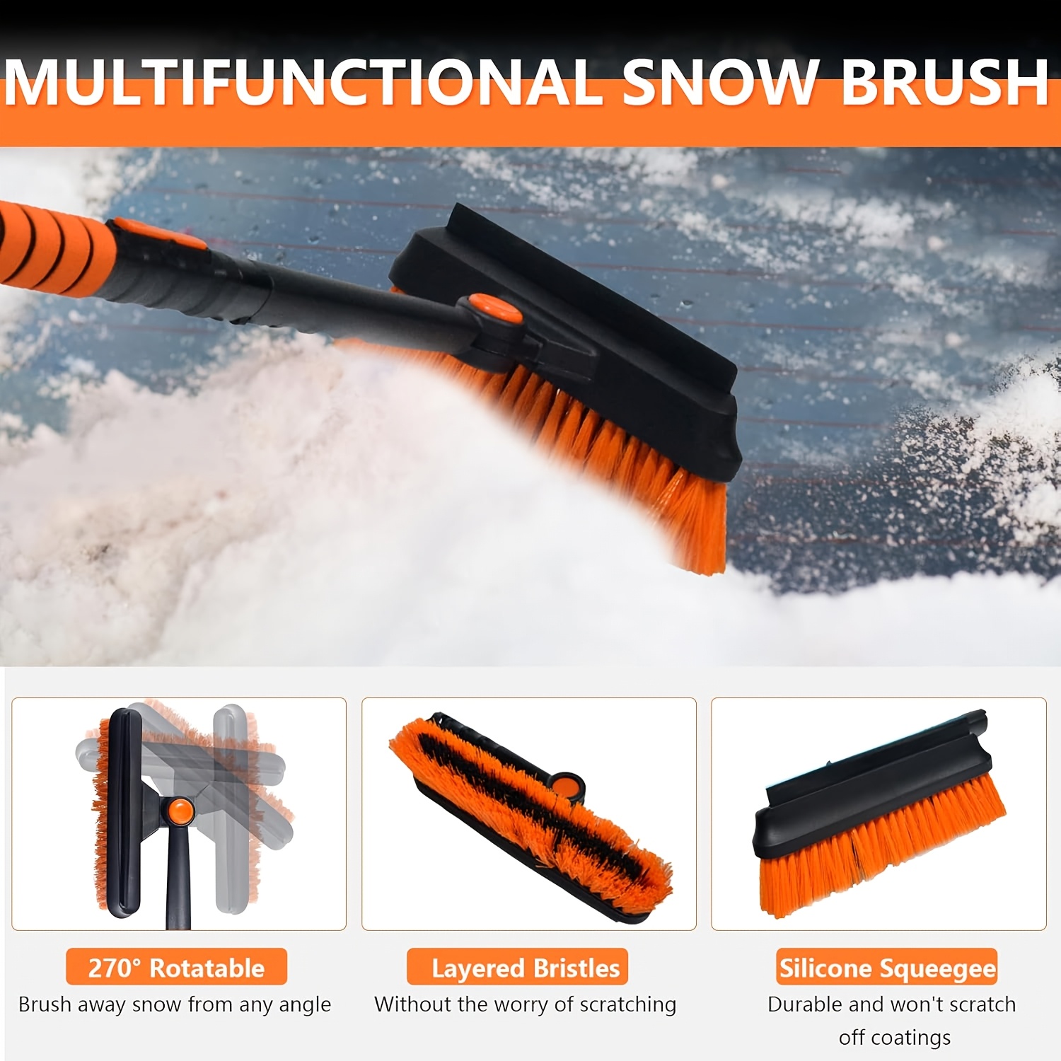 Kit Balai et Pelle à Neige 5-en-1 | Extensible à 270° avec Poignée en Mousse, Grattoir à Glace pour Pare-brise de Voiture, Essentiels d'Hiver, Urgence pour Voiture, Camion, SUV - MOTOMATE