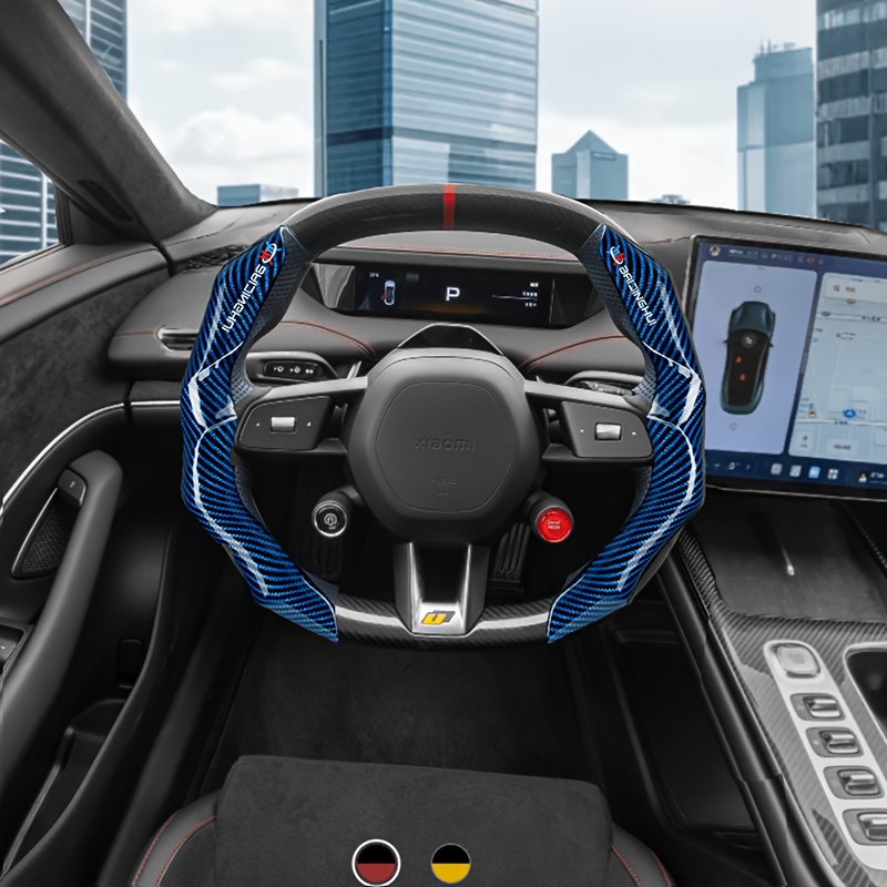 TEMU Car, Steering Wheel Cover, Power Handle, Card Cover, Carbon Fiber, Faux Leather, , Racing Car Feel, Comfortable, Fashionable, New Style 2