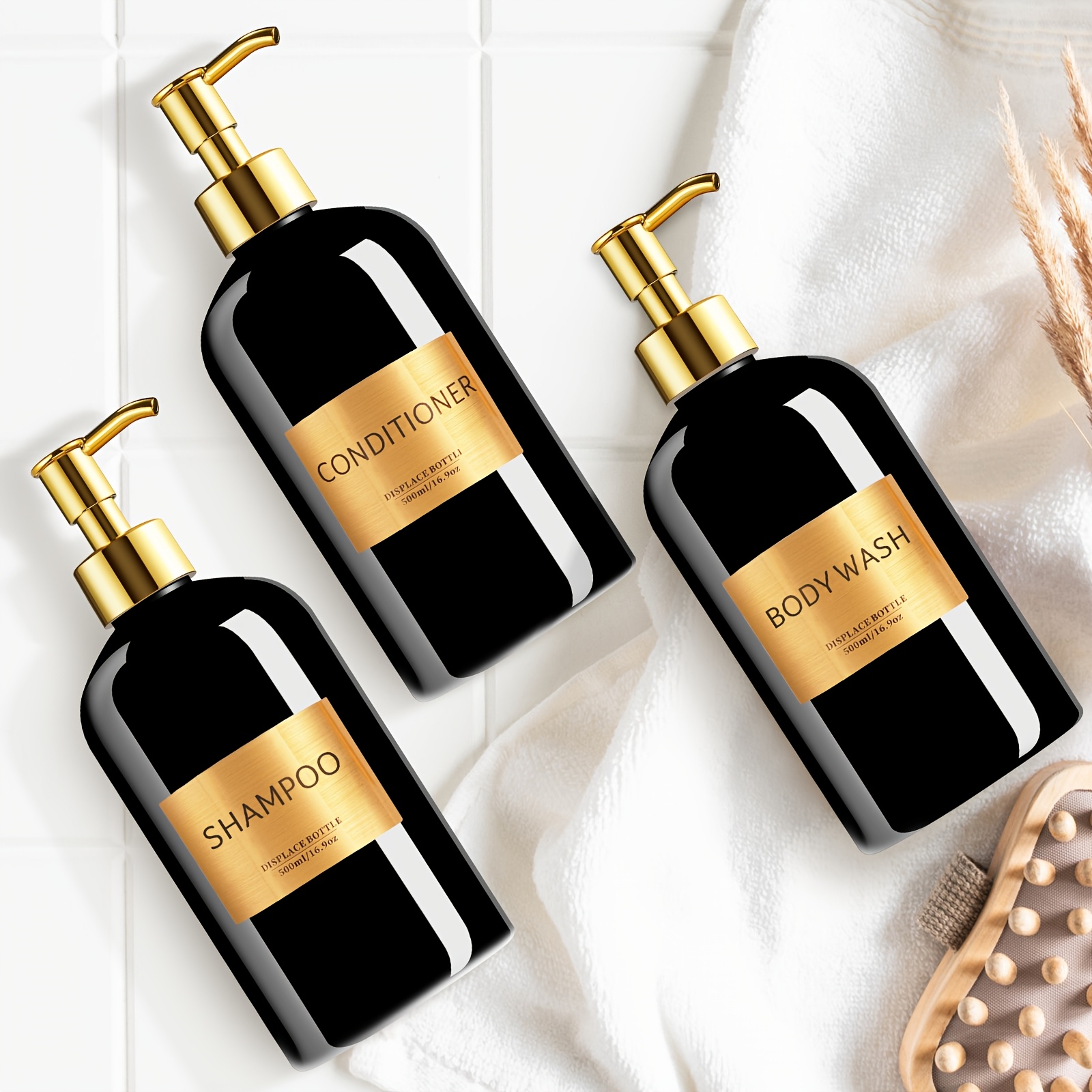 Gaonly Shampoo And Conditioner Dispenser (set Of 3, 16.9oz) Modern Refillable Shampoo Pump Bottles For Shower Soap - Empty Body Wash Dispenser Set For Bathroom And Christmas Gift