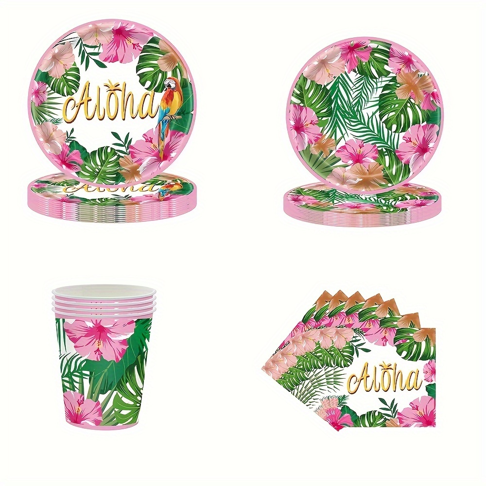 

64pcs Aloha Party Decorations Party Supplies Disposable Tableware Set Plates Forks Cups Napkins Hawaiian Theme Party Decorations, Bachelorette, Birthday Party Decorations For 16 Guests