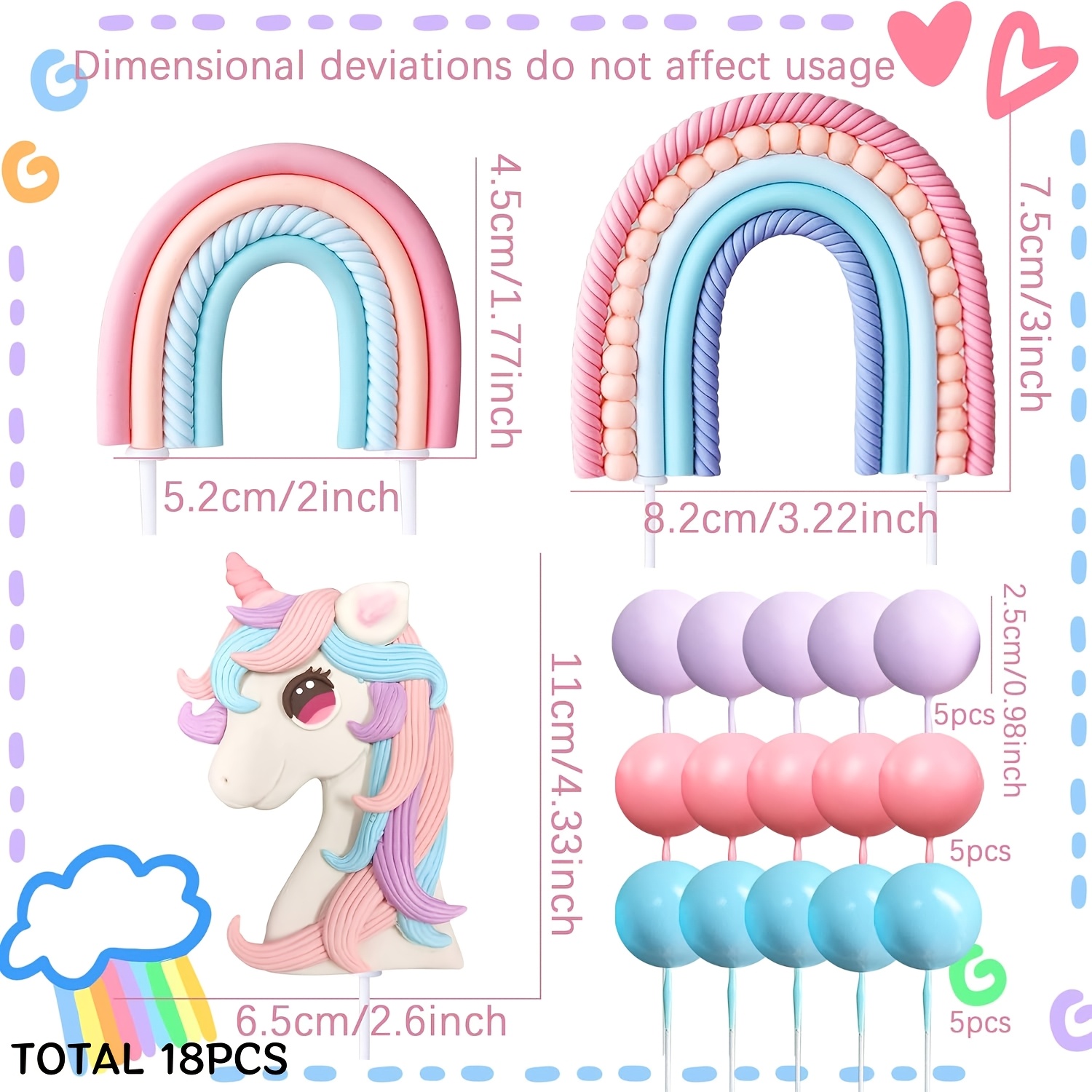 Image of Laventy 18pcs Rainbow Pony Unicorn Cake Decoration Pony Birthday Decoration Rainbow Cake Topper Unicorn Party Favors Birthday Cake Decoration，halloween，christmas