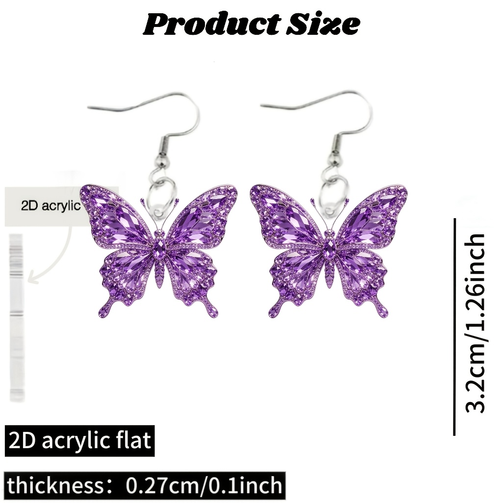 Purple Butterfly 2D Acrylic Flat Earrings, Cute Girly Style