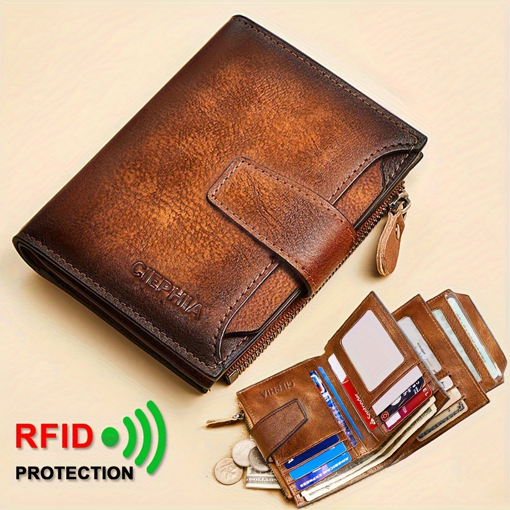 

1pc Vintage Wallet (4.92"x3.94"x1.18"), Vintage Rfid Protection, Multifunctional With 18 Card Slots