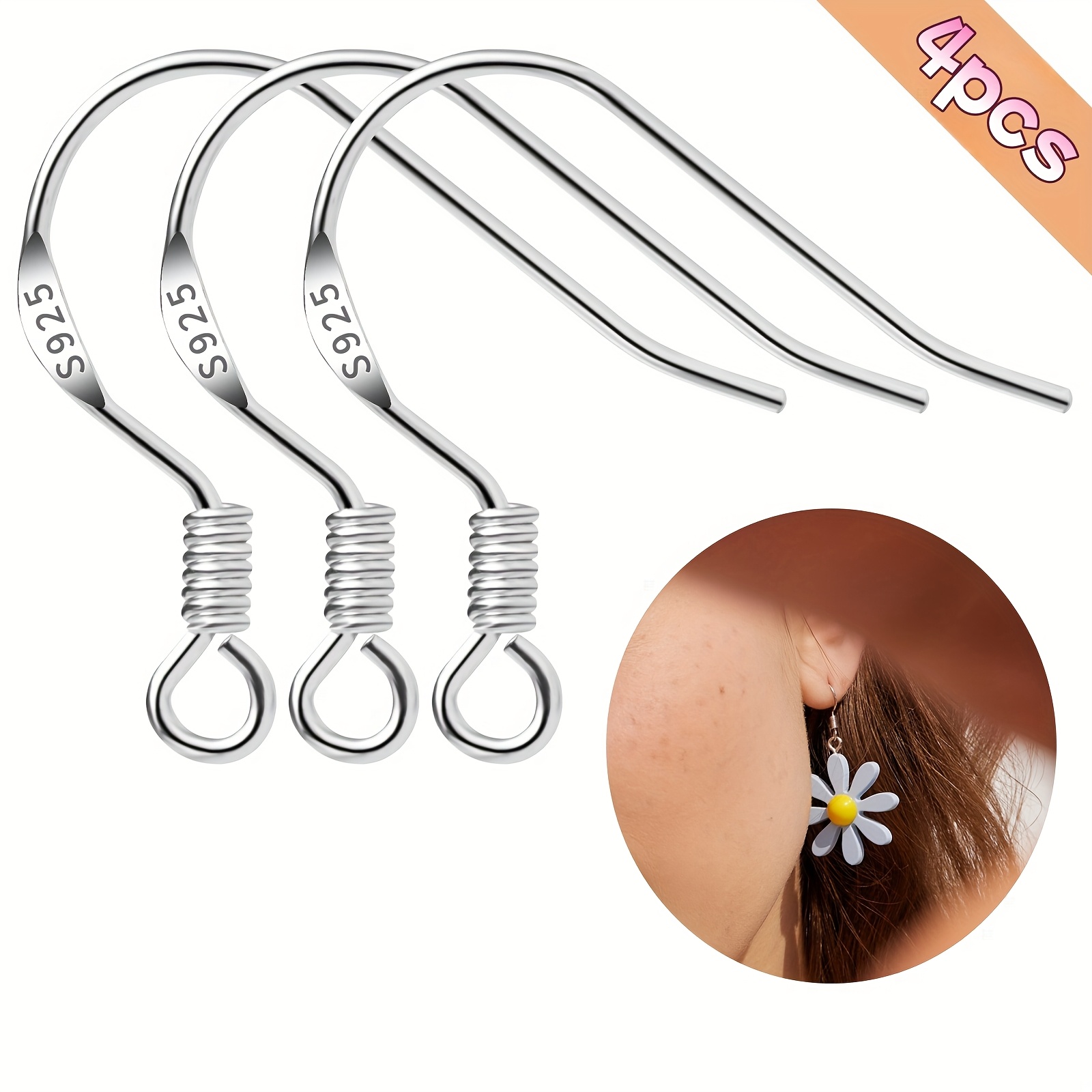 Image of 925 Sterling Silver Earring Hooks 10pcs/5 Pairs, 4pcs/2pairs Ear Wires Fish Hooks For Jewelry Making