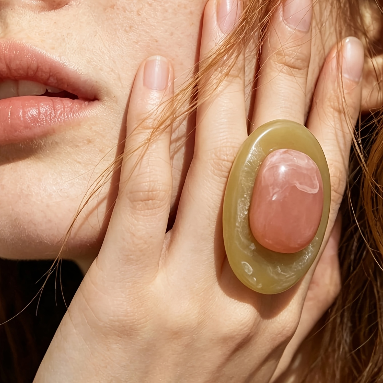TEMU 1pc Fashionable Vacation Retro Oval Resin Color Block Adjustable Ring, Elegant And Multifunctional, Suitable For Women
