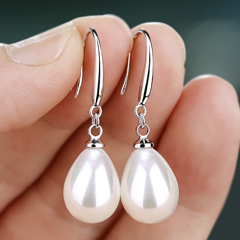 

Droplet Faux Pearl Dangle Earrings Elegant Simple Style Copper Jewelry Trendy Female Ear Ornaments