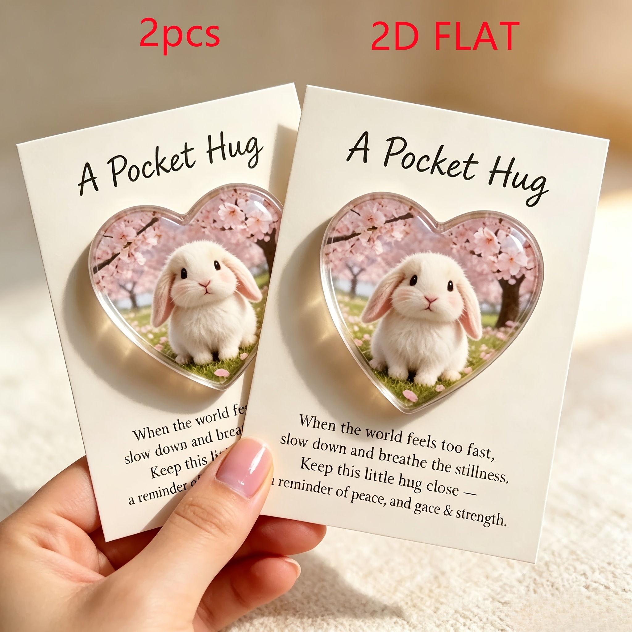 TEMU 2pcs Heart Rabbit 2d Acrylic Pocket Hug Token Greeting Cards Inspirational Emotional Encouragement Keepsake Festival Decor Gift For
